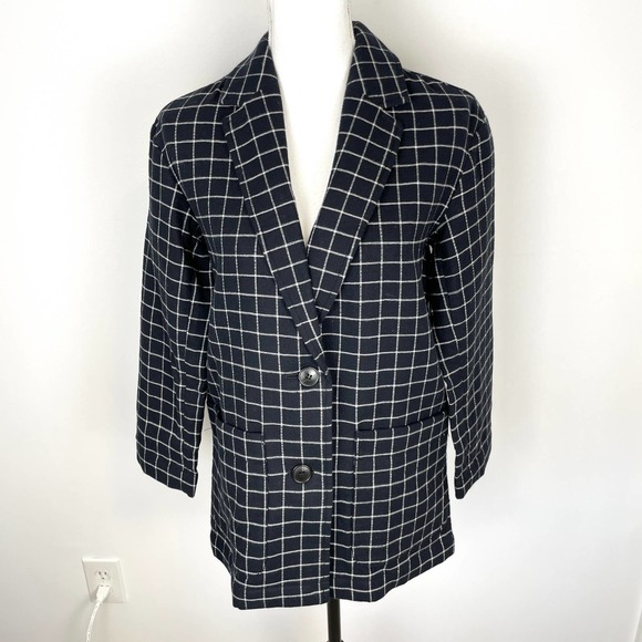 Madewell Waffleback Shaw Blazer In Windowpane Black White Size XXS New - Picture 4 of 16